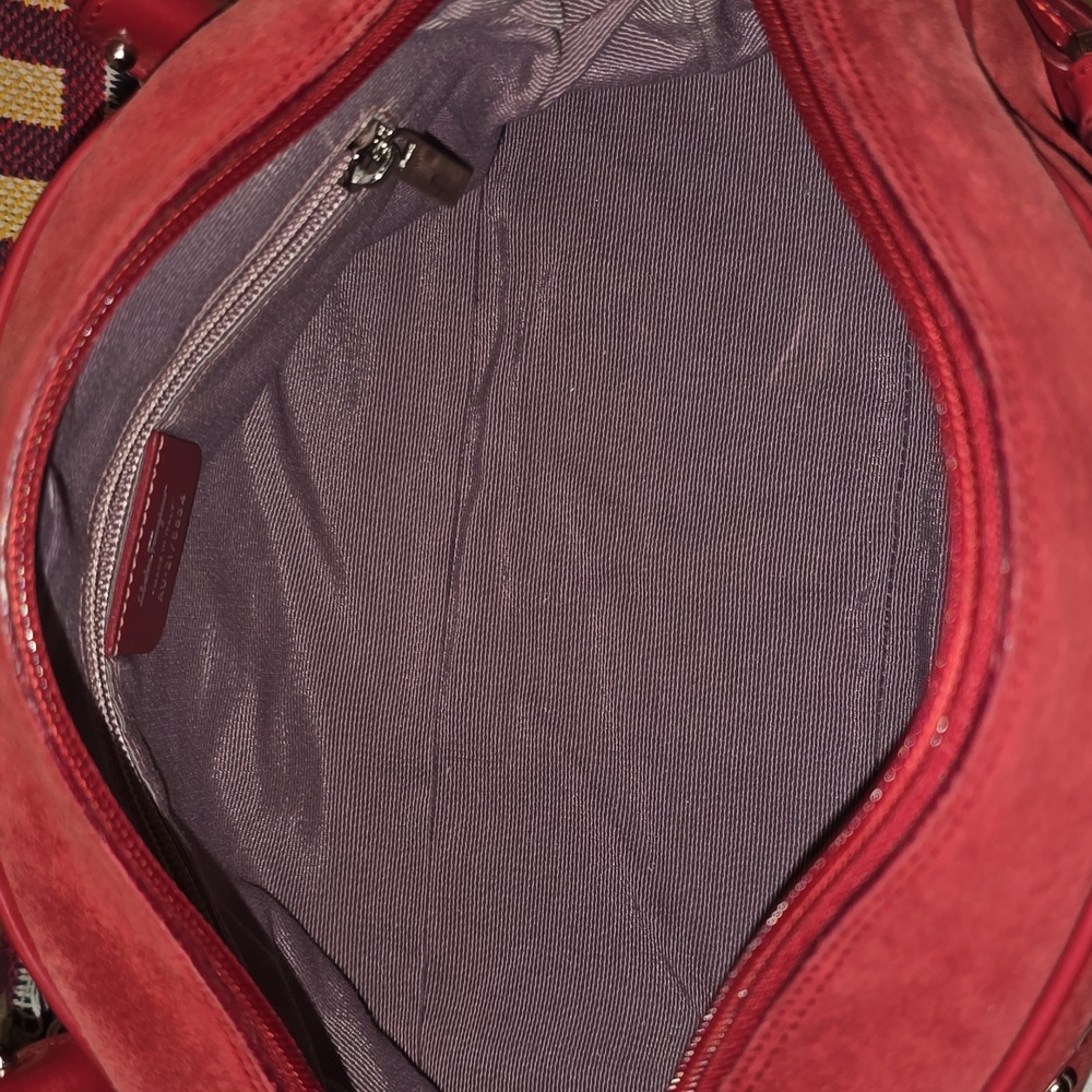 Salvatore Ferragamo Red Suede & Calf Leather Shoulder Bag with Structured Design - Picture 11 of 16
